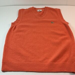 Lacoste Vintage Orange V-Neck Sweater Vest Crocodile Logo Men Size Small (3 )